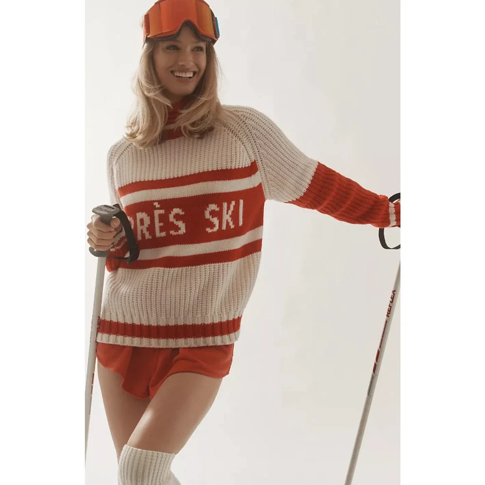 NWT Anthropologie Stateside Après Ski Red White Crew-Neck Sweater - Medium - Picture 2 of 6